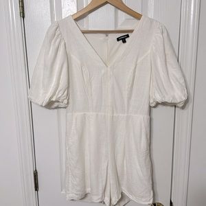 Express Linen-blend Puff Sleeve Romper in White
